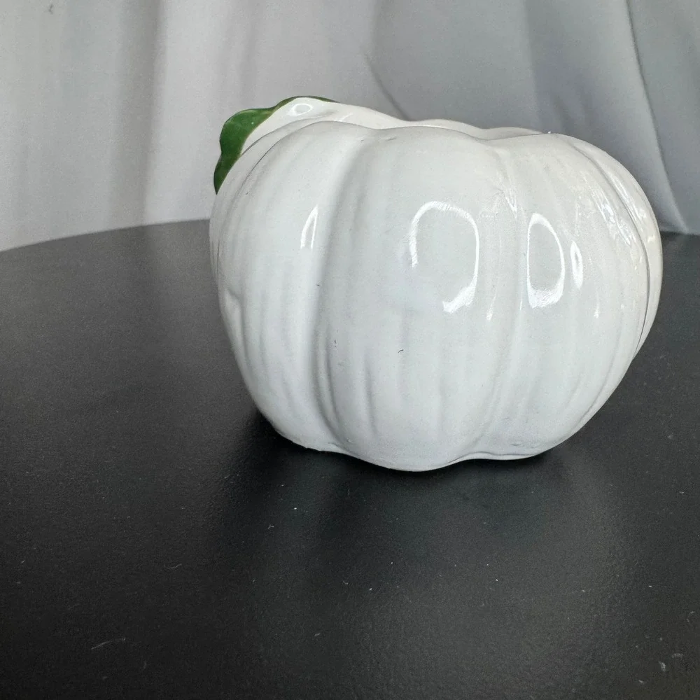 Ceramic White Pumpkin Candle Holder Unique Decor Accent Piece‎ Farmhouse Style